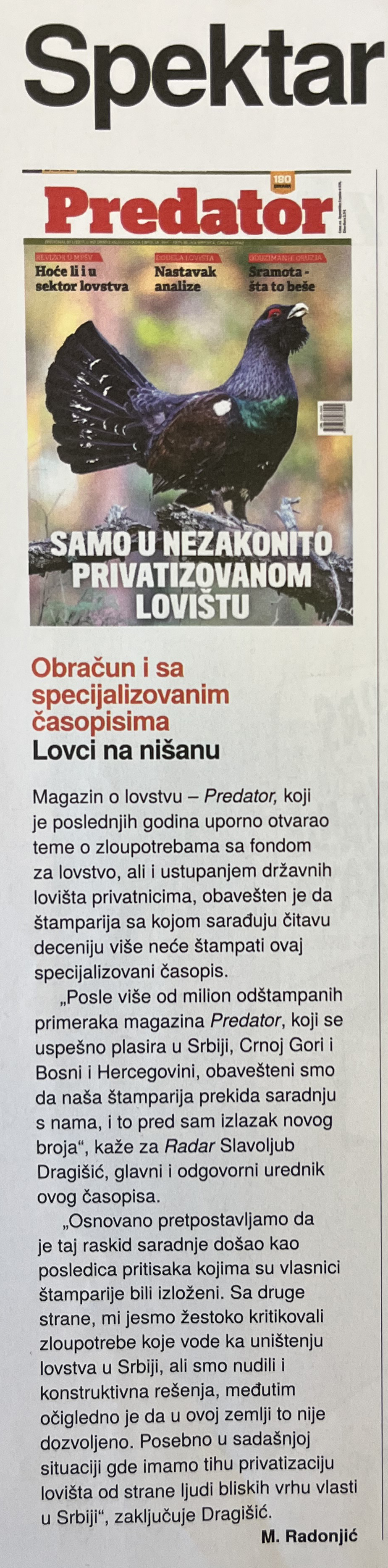 Tekst iz nedeljnika Radar